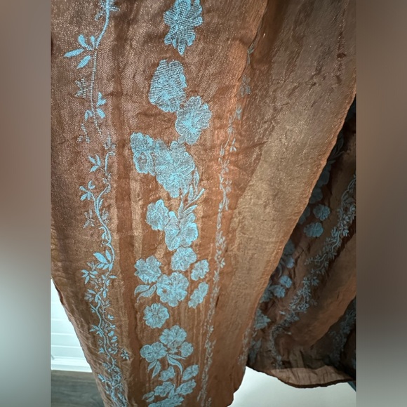 Bohemian skirt dress elastic waist Bronze blue embroidered light polyester/rayon - Picture 8 of 8